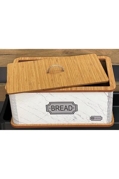 AC AMİSOS Luxury Bread Box - Rectangular Wooden Pattern, Natural Bread Basket
