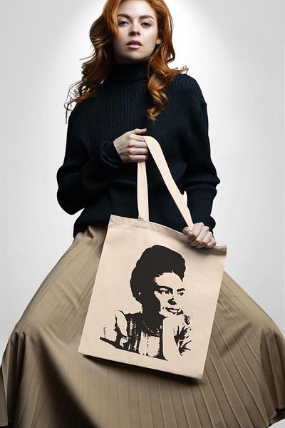 Angemiel Frida Kahlo 35X40 Women's Boy's Ecru Raw Cloth Bag