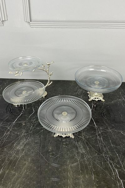 MAY HOME 3-Piece Special Standing Glass Serving Set & Fruit Cookie Cake Dessert Presentation Bowl Plate Set