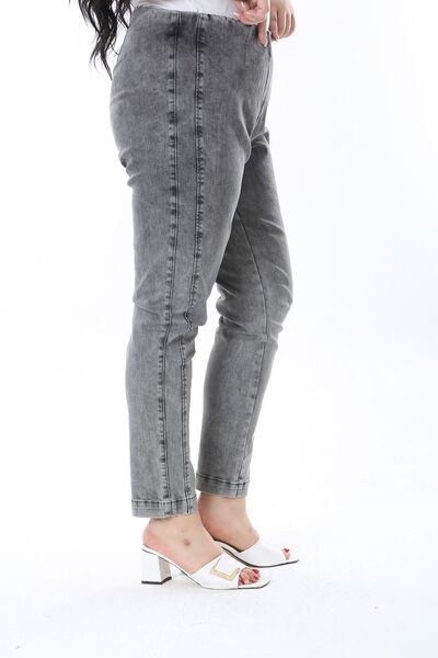 Şans Plus Size Smoked Jeans Leggings - Washing Effect and Elastic Waist Pants 65n38269