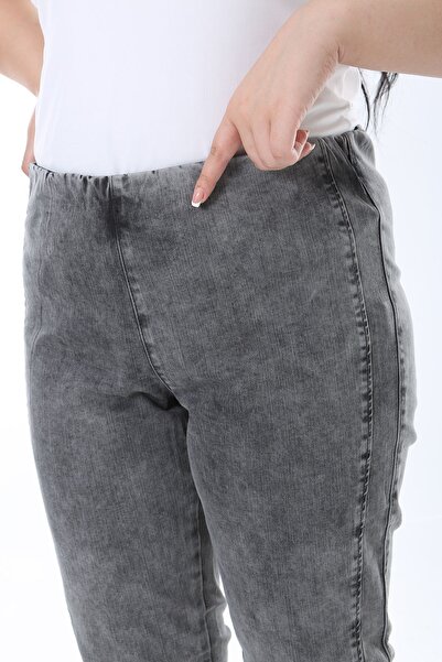 Şans Plus Size Smoked Jeans Leggings - Washing Effect and Elastic Waist Pants 65n38269