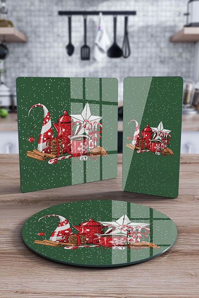 Decovetro Green Christmas Patterned 3-Piece Mixed Set - Glass Presentation Service