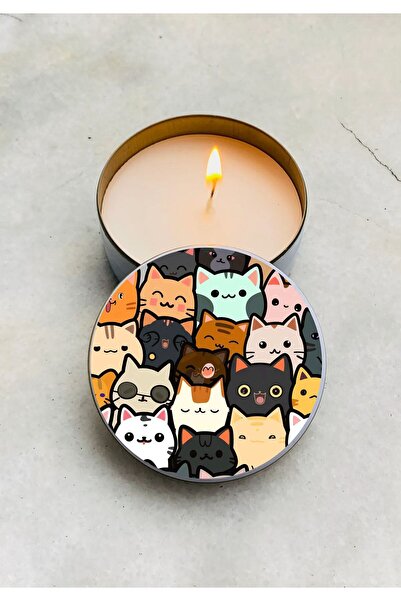 Genel Markalar Kokulu Mum Çılgın Kediler Tasarımlı Metal Kutulu Mum