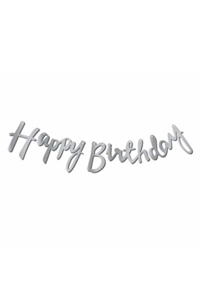 turkuaz parti Happy Birthday Silver Writing Calligraphy Banner