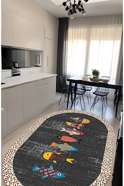 Noble Halı Dijital Baskı Balık Desenli Modern Dekoratif Makinada Yıkanabilir ...