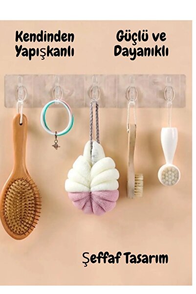 EUROLUXE 5'li Kendinden Yapışkanlı Güçlü Slikon Yapışkanlı Şeffaf Askılık Kap...