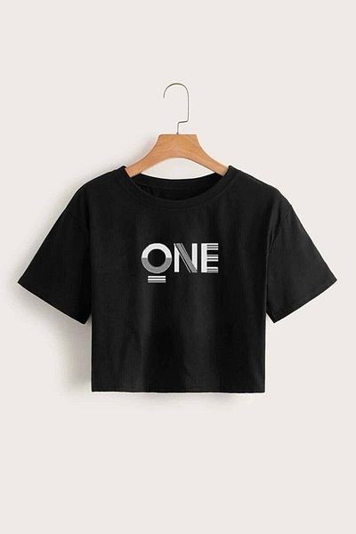 Pasage Griland Black Oversize One Printed Crop T-shirt