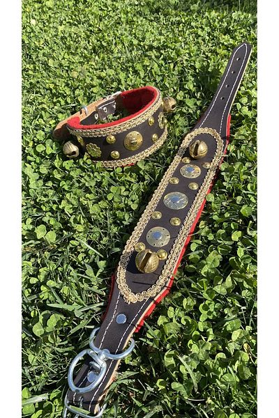 Sürmeli Tasma Puppy Leather Dog Collar Black with 2 Bells