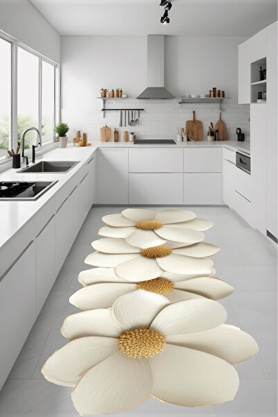 Noble Halı Dijital Baskı Beyaz Çiçek Desen Lazer Kesim Dekoratif Makinada Yık...