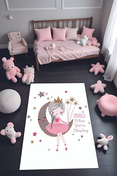 Noble Halı Dijital Baskı Ay Üzerinde Oturan Kız Desenli Dekoratif Makinada Yı...