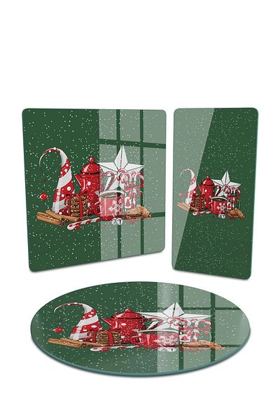 Decovetro Green Christmas Patterned 3-Piece Mixed Set - Glass Presentation Service