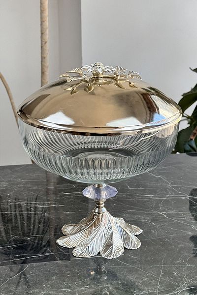 MAY HOME Papatya - Candle Footed Serving Table Cut with Metal Lid
