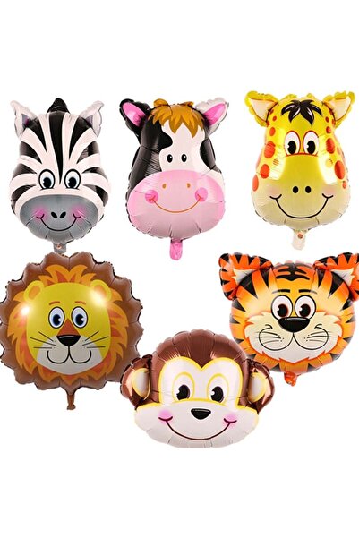 turkuaz parti بالون فويل مقاس 18 بوصة - مجموعة من 6 حيوانات سفاري