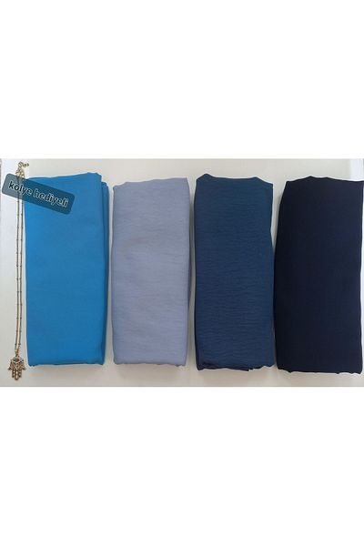 HAR-UM Ticaret Hijab Women's Cotton Jazz Shawl Model - Set of 4 Blue, Navy Blue, Denim Blue, Light Blue