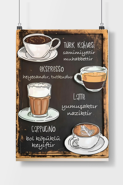 Luna Marissa Kahve Temalı Retro Sanatsal Poster Çerçevesiz Duvar Posteri