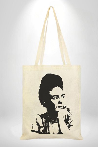 Angemiel Frida Kahlo 35X40 Women's Boy's Ecru Raw Cloth Bag