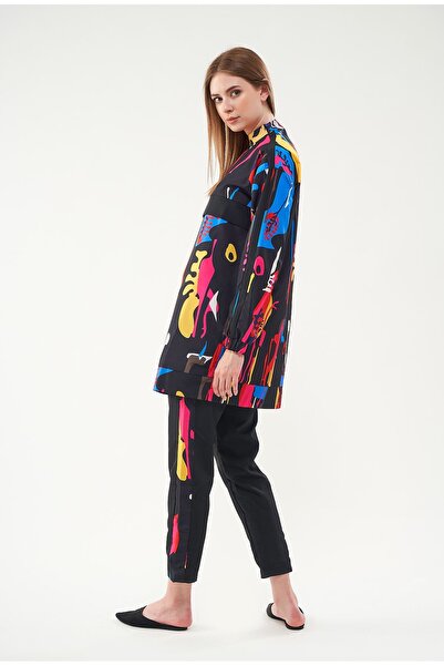 Mevra Μαύρο κοντό μαγιό με σχέδιο Lia