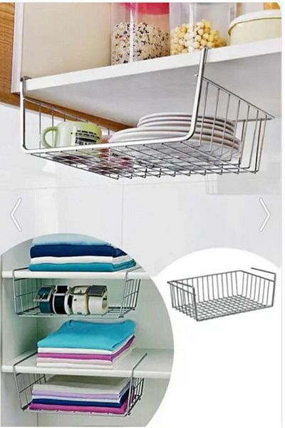 KARTEYA 4-Piece In-Cabinet Kangaroo Shelf Steel Basket Hanging Shelf Organizer Basket Under Shelf Basket 1st Quality