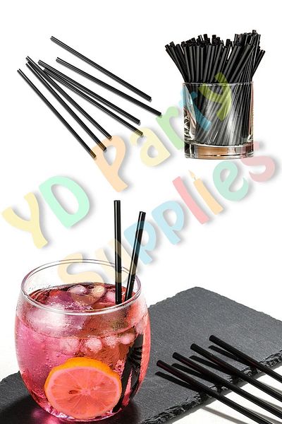 Yusuf Dirik YD Party Supplies Black Thin Cocktail Straw Bristle Straw 300 Pieces 14 Cm 4 Mm