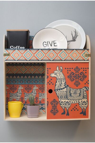 Wodiza Dekoratif Ahşap Terek Duvar Rafı Nice Lama Z 47cm X 47cm X 17cm