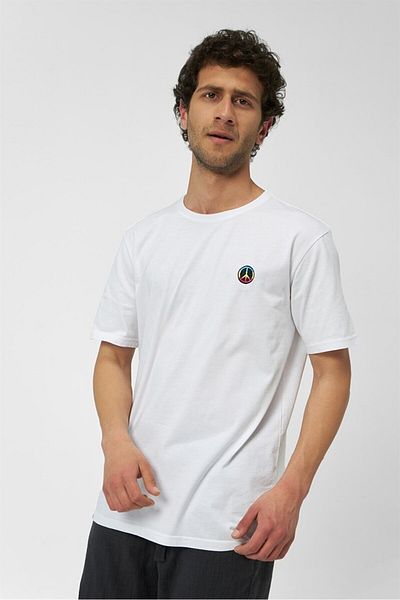 The Socks Company Rasta Peace Crew Neck Άνετη εφαρμογή Κεντημένο λευκό μπλουζάκι Unisex σε κουτί