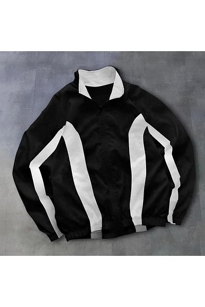 Lushen Black Oversize Parachute Fabric - Digital Printed Windbreaker Raincoat