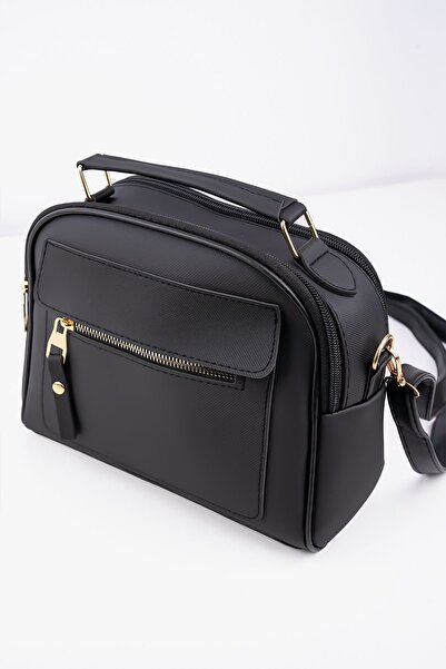 Les Crioch Dámská černá kožená taška Lacost se 3 oddíly s nastavitelným popruhem do ruky a přes rameno