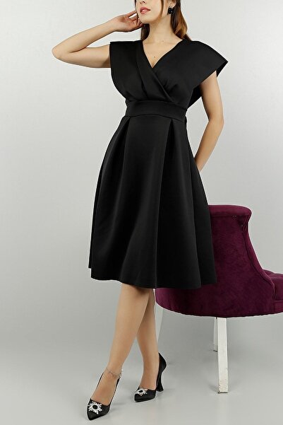 vuvutasarım Μεσαίο μαύρο βραδινό φόρεμα με ζώνη και πλισέ, φόρεμα αρραβώνων και αποφοίτησης 581680 632