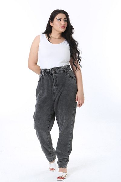 Şans Large Size Smoked Jeans - Rubber Waist, Washing Effect 65n38261