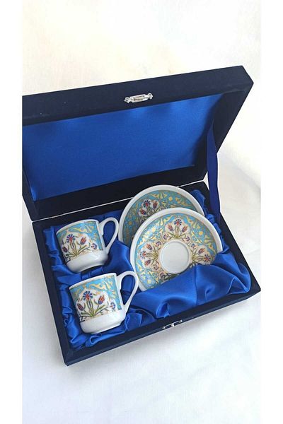 Nihal Süeda New Collection Double Porcelain Cup Set with Velvet Box