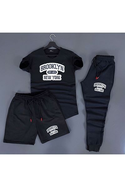 Rex Darius 3-Piece Unisex Oversize Combination Brooklyn Printed T-shirt, Shorts and Sweatpants Combination