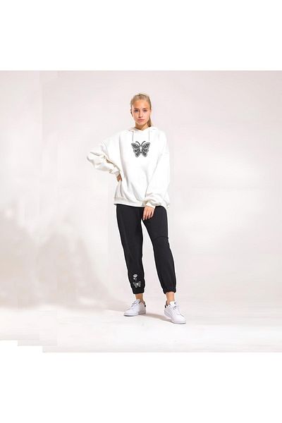 Rex Darius Special Series, Winter, Crew Neck/Hooded Oversize Angel Rose Sweatshirt and Sweatpants Set Three Strings
