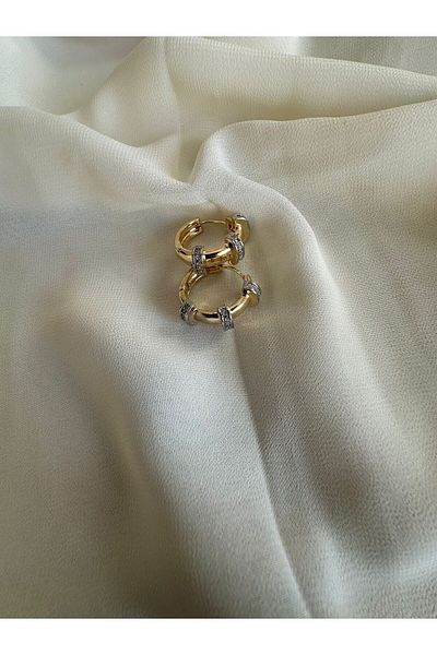 Pao Rosa Stylish Hoop Earrings with Gold Stone Detail
