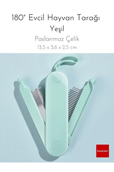 PAKEWAY 180° Kıtık Açıcı Evcil Hayvan Tarağı - Yeşil - Paslanmaz Çelik