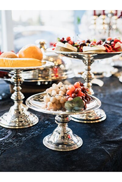 Bakır Concept Silver Plated Serving Dish, Cookie Plate with Legs No:3