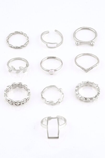 Sortie Aksesuar Inci Ve Zeytin Dalı Figürlü 10'lu Yüzük Kombini 023