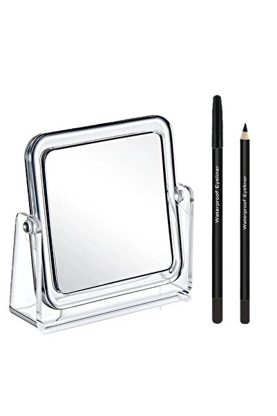 Nofella Masaüstü Çift Taraflı Kare Makyaj Aynası + Siyah Göz Kalemi