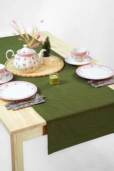 homease Runner din piele intoarsa texturata catifea verde kaki (44*140)