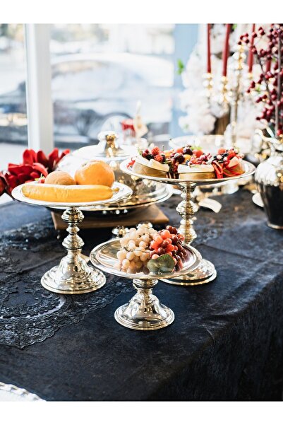 Bakır Concept Silver Plated Serving Dish, Cookie Plate with Legs No:3