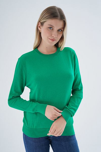 Trist Star Bluză pulover verde 100% din bumbac organic cu decolteu rotund