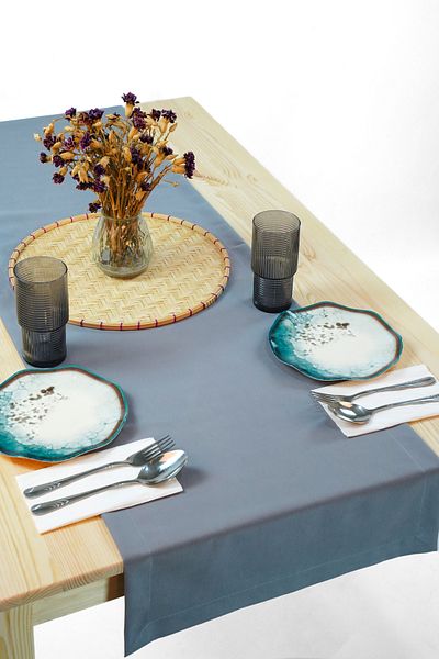 homease Runner din piele intoarsa cu textura catifea gri inchis (44*140)