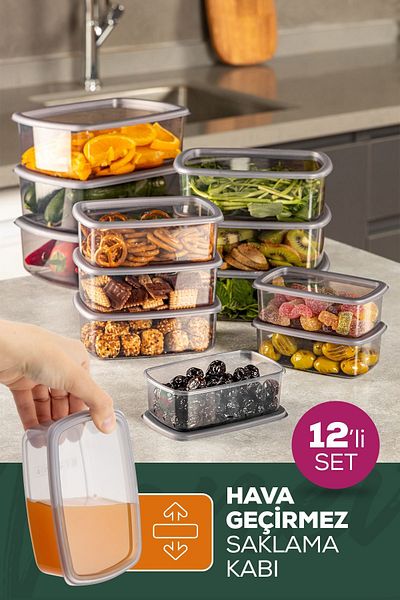 Vienev 12-Piece Anthracite Airtight Storage Set - 250-500-750-1200 ml