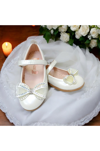 PATİK BEBE Balerini ortopedici de culoare crem cu fundita pentru fete