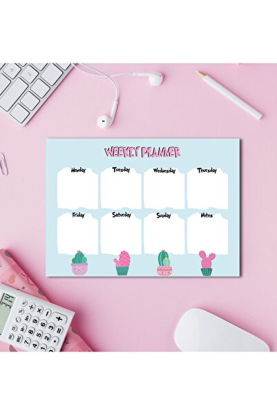 Pine Note Kawaii لطيف الصبار نمط مخطط أسبوعي/قائمة المهام/دفتر/المفكرة/مذكرة A5