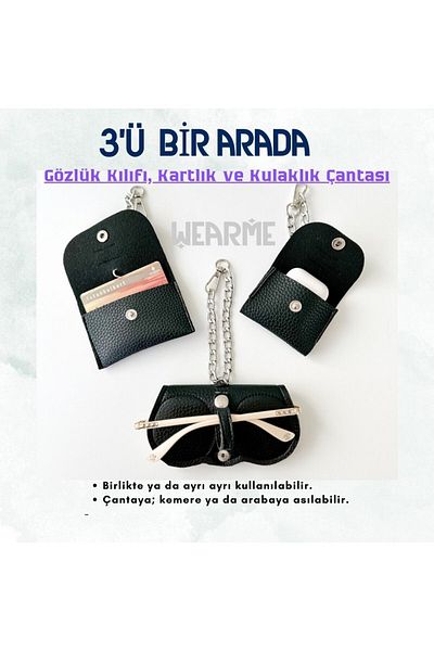 wearme Set of 3 Hangable Glasses Case, Card Holder and Headphone Bag