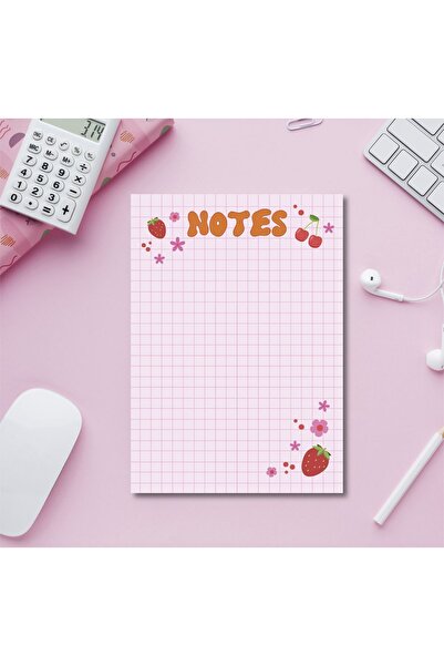 Pine Note Kareli Çilek Kiraz Desenli Planlayıcı/To Do List Defter Memopad Notepad A6