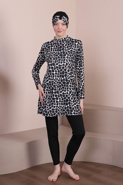 Fitsauna Fit Sauna Leopard Patterned Long Sleeve Hijab Swimsuit