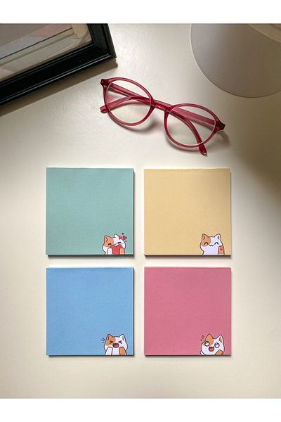 Pine Note Pink Cat Patterned Kawaii Memopad Memo Pad Notebook Notepad Planner