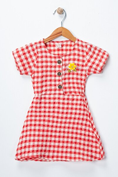 BUUFUU فستان أطفال من الليكرا بأكمام قصيرة - تفاصيل زهور بأزرار، اشتري مقاسًا...