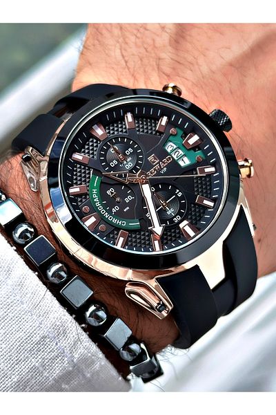 Reward Black Silicone Sports Men's Wristwatch - Functions Active + Bracelet Gift